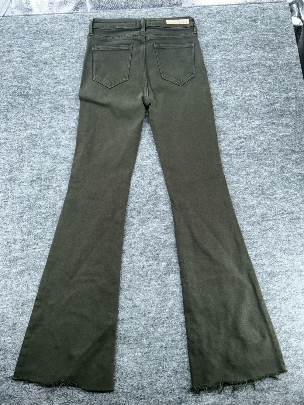 Cello Olive Green Denim Waistband Detail High Rise Flare Stretch Jean Size 7 - Picture 14 of 15
